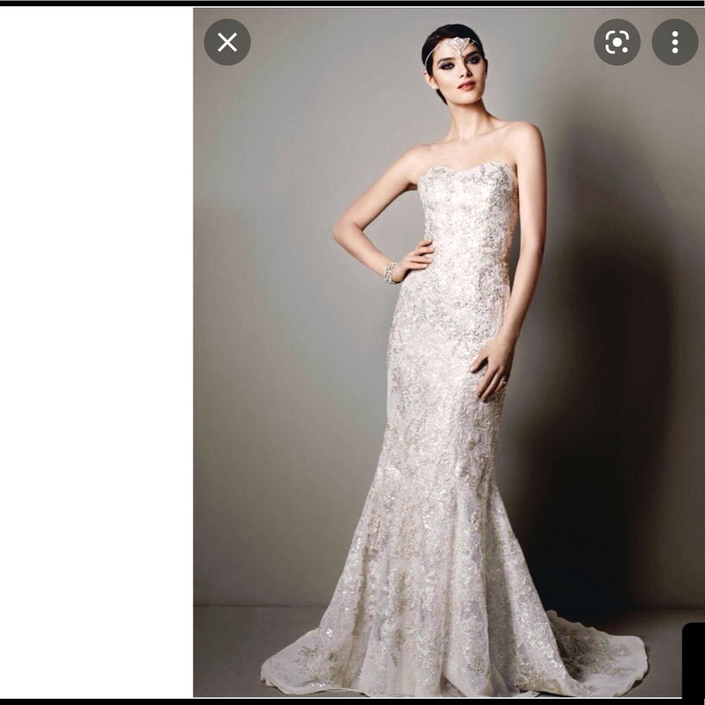 Strapless Mermaid Wedding Gown with Gold Lace